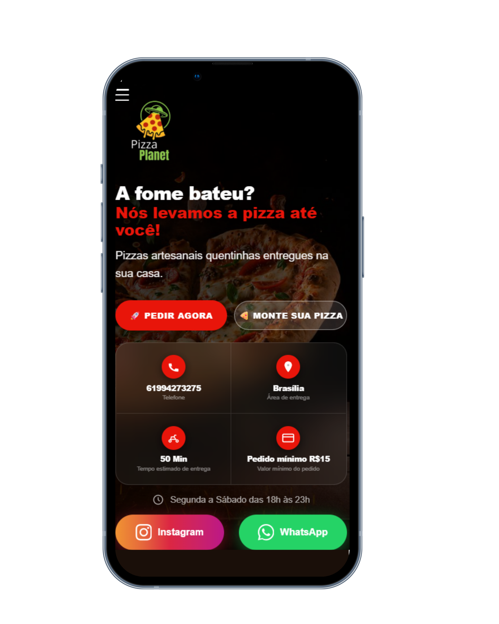 Mockup do App da Pizzaria